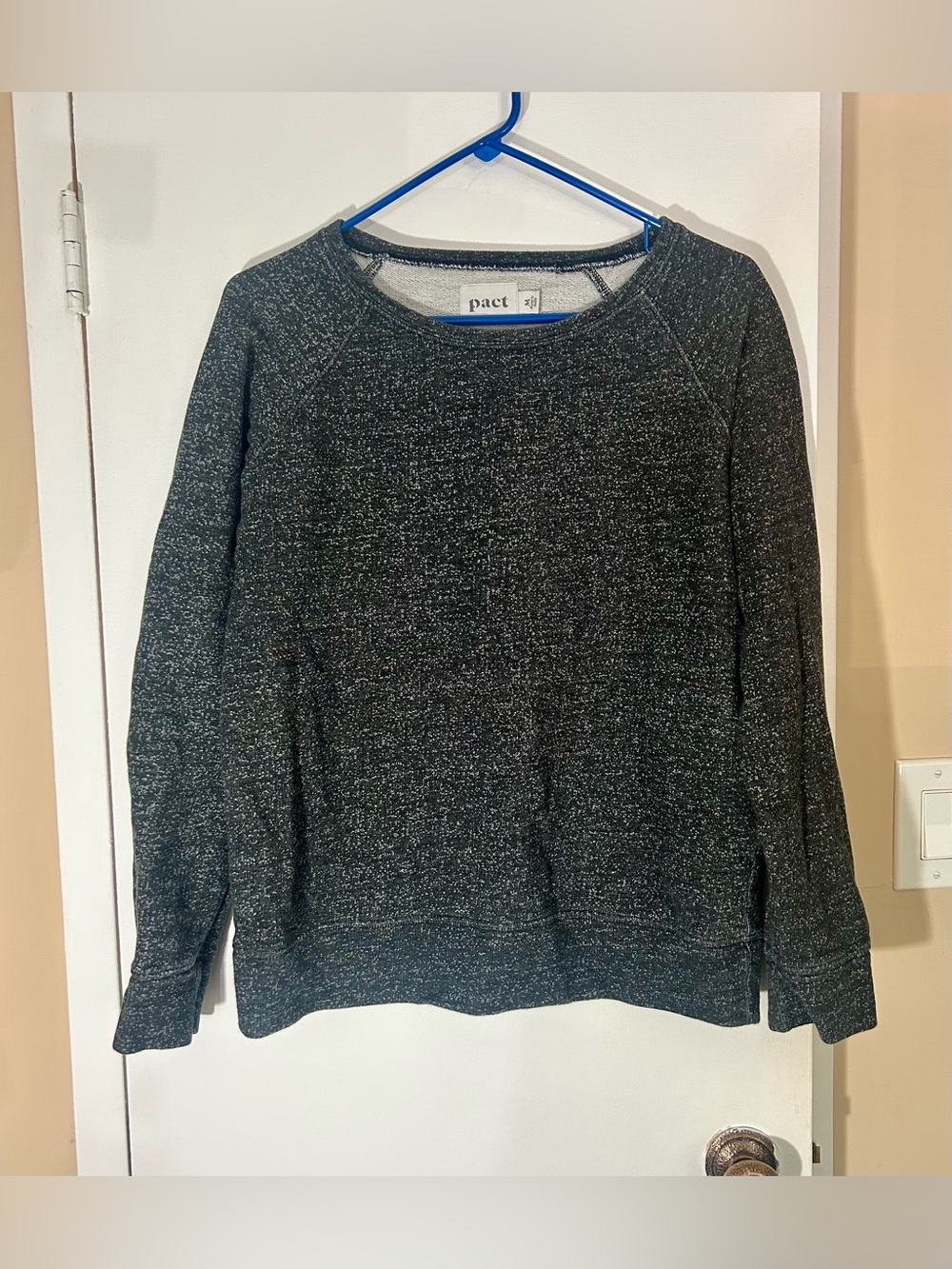 Pact 100% Organic Cotton Women's Charcoal Heather Crewneck Sweater, Size Medium
